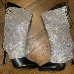 Azalea Wang Women's Over-The-Boots Rhinestone Studded Western Boots Size 7.5